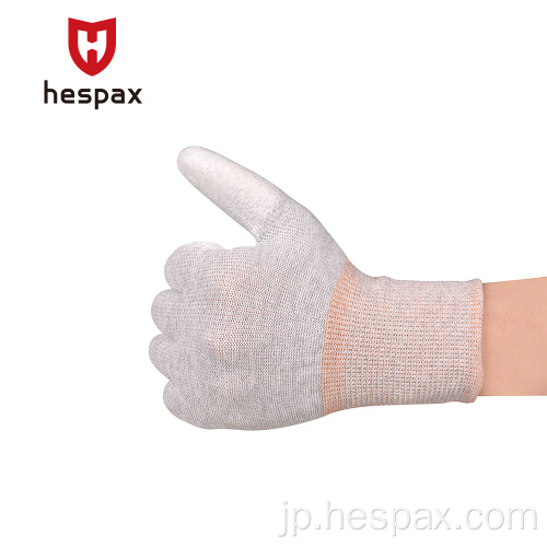 Hespax PUの指先でコーティングされたタッチスクリーンワークグローブ